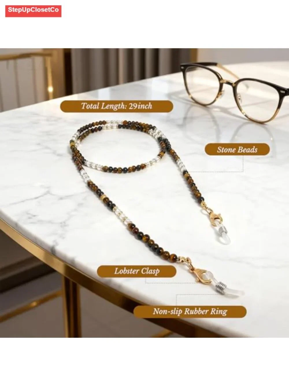 Handmade Beaded Eyeglass Chain for Women, Adjustable Anti-Slip Sunglasses